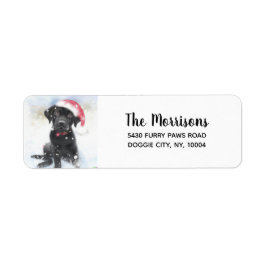 Étiquette Black Lab Puppy in Santa Hat Adresse de retour per