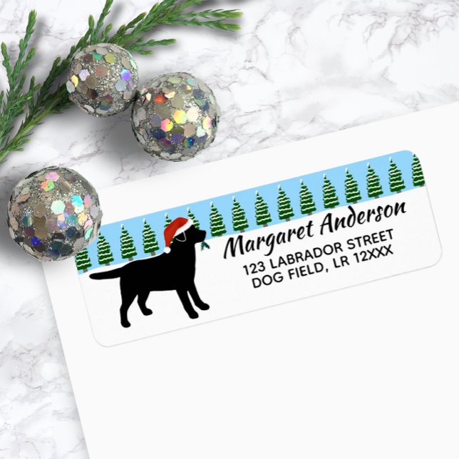 Étiquette Black Labrador Christmas Père Noël Adresse de reto (Black Labrador Christmas Santa Design Return Address Label for Labrador Owners.)