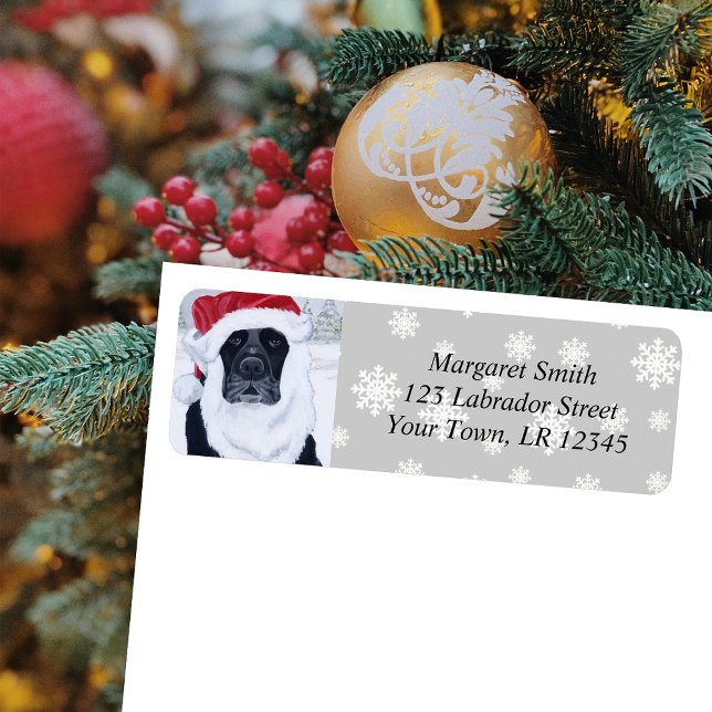 Étiquette Black Labrador Christmas Snow Return (Black Labrador Santa Snowflakes Design Christmas Return Address Labels for Black Labrador Owners.)