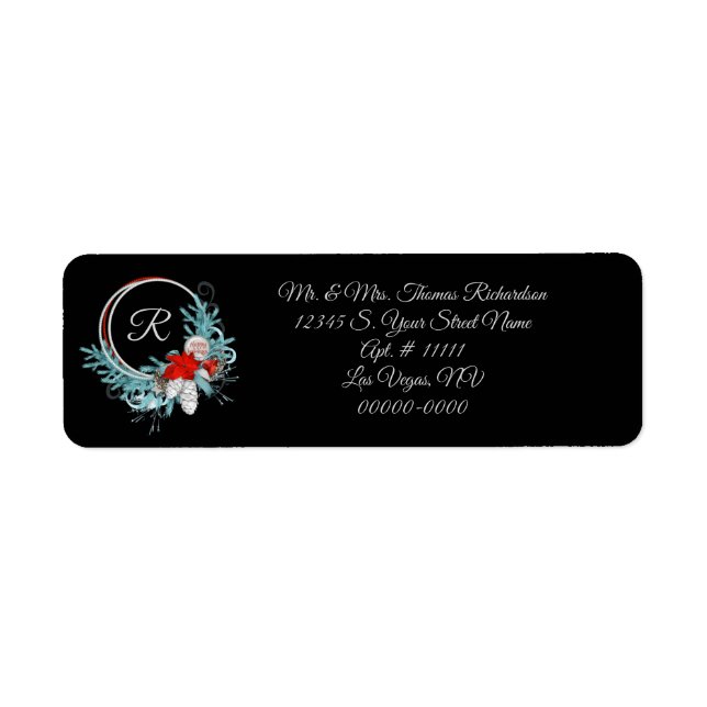 Étiquette Black Monogrammed Holiday Adresse de retour Étique (Devant)