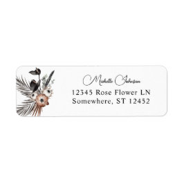 Étiquette Black & Natural Floral Boho Adresse de retour Labe