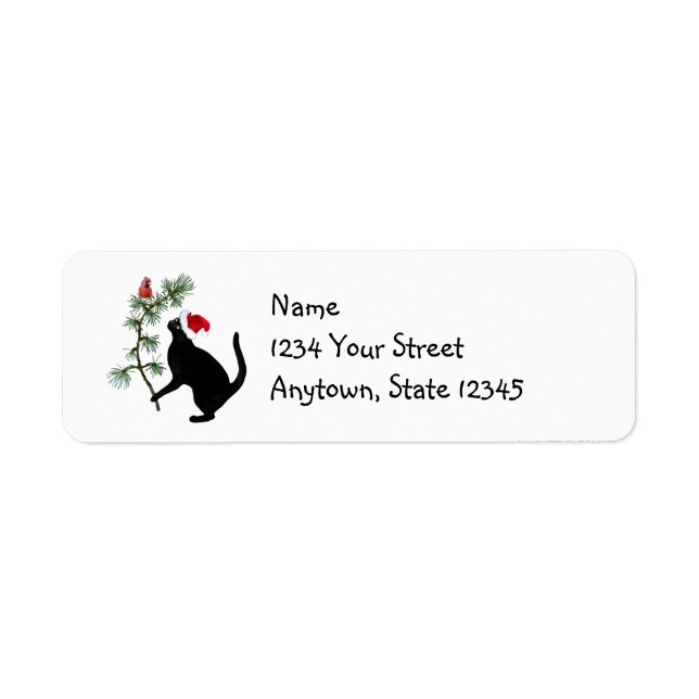 Étiquette Black Père Noël Cat Noël Retourner l'adresse Étiqu (Devant)