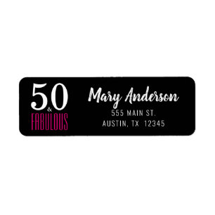 Étiquette Black Pink 50 et Fabulous Birthday Script Address