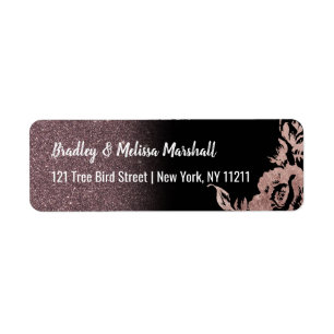 Étiquette Black Rose Gold Parties scintillant Adresse floral