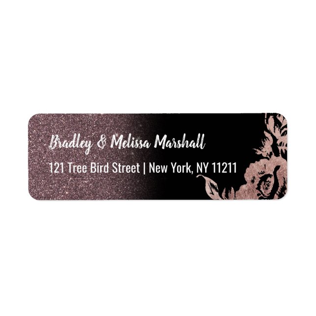 Étiquette Black Rose Gold Parties scintillant Adresse floral (Devant)