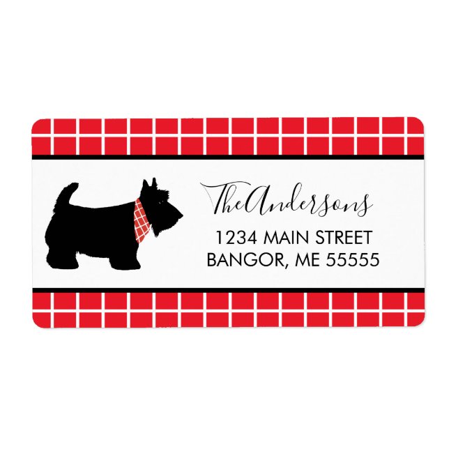 Étiquette Black Scottish Terrier Dog Red Plaid Bordure (Devant)