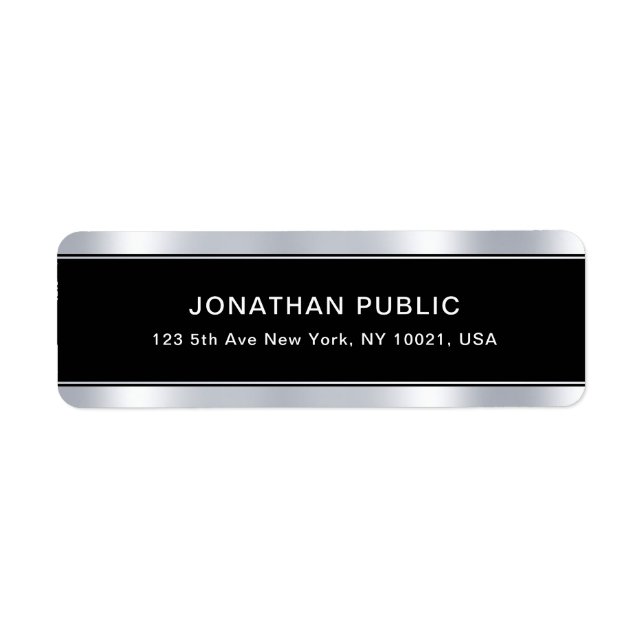 Étiquette Black Silver Modèle Modern Glam Adresse de retour (Devant)
