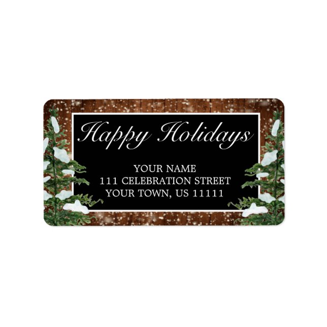 Étiquette Black Snowy Wood & Forest Happy Holidays Adresse (Devant)
