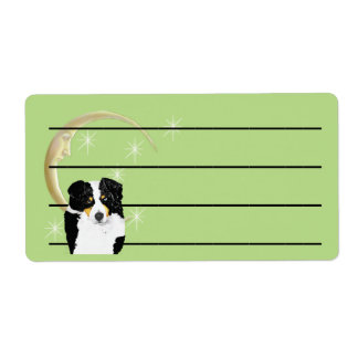 Étiquette Black Tri Australian Shepherd avec Lune et étoiles