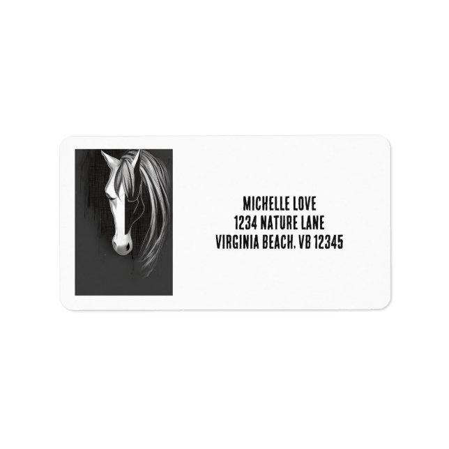 Étiquette Black White Abstrait Horse Adresse (Devant)