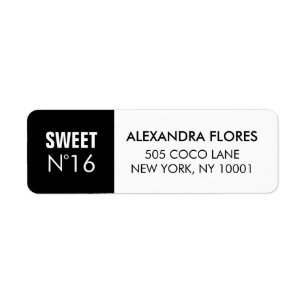 Étiquette Black & White Fashion Sweet 16 Retour Adresse