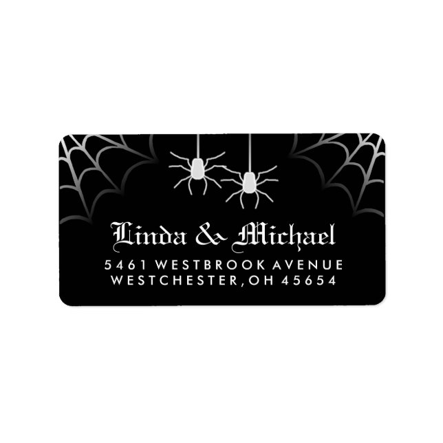 Étiquette Black White Halloween Mariage Spiders Adresse Web (Devant)