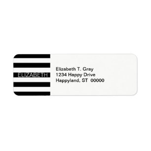 Étiquette Black White Horizontal Preppy Stripe Nom monogram