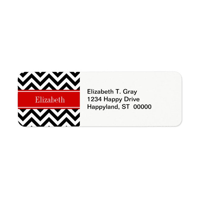 Étiquette Black White LG Chevron Red Name monogram (Devant)