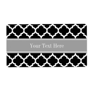 Étiquette Black White Moroccan #5 Dark Gray Name monogram