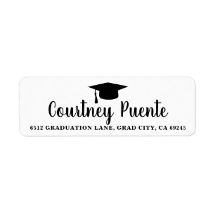 Étiquette Black White Mortar Board Graduation Return Adresse