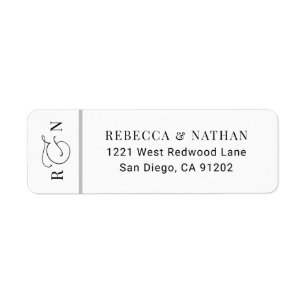 Étiquette Black White Script Monogramme Mariage Adresse de r