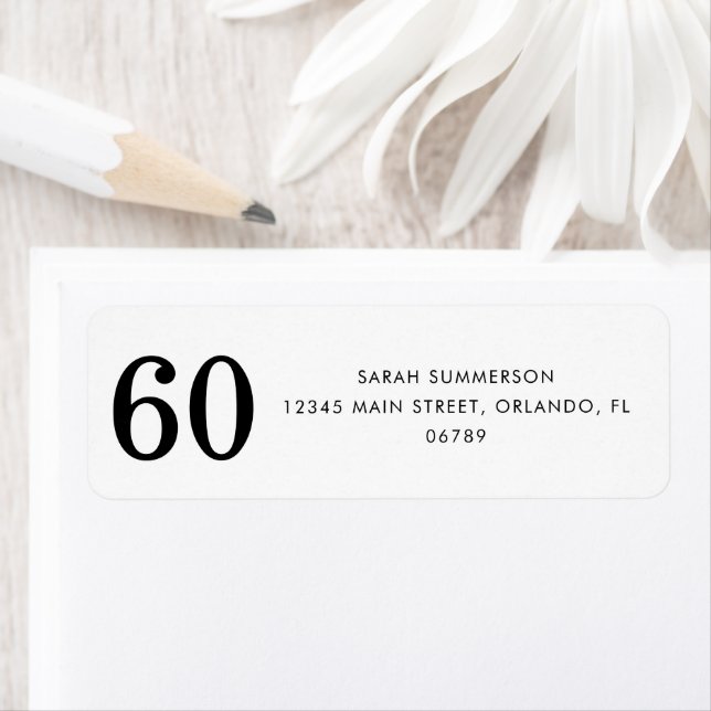 Étiquette Black White Sixty 60th Birthday Party Address (En situation)