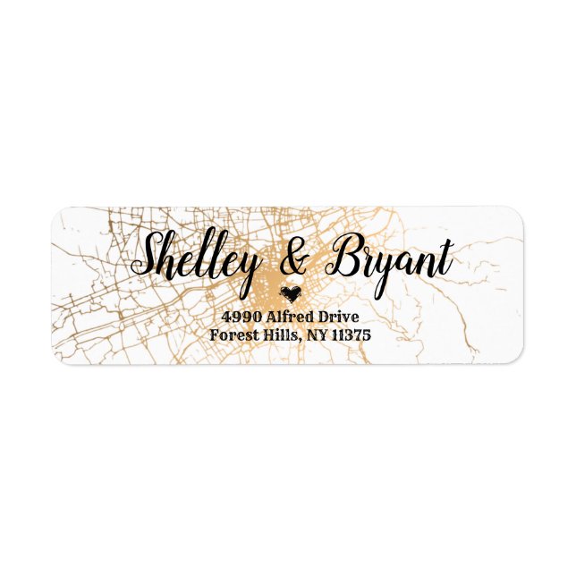 Étiquette Blanc avec mariage motif abstrait doré (Devant)