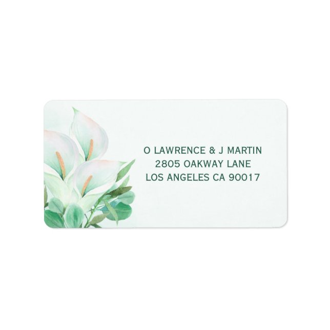 Étiquette Blanc Calla Lilly Elégante Aquarelle (Devant)