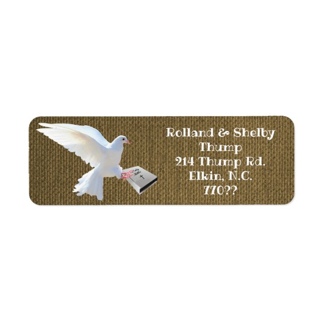 ÉTIQUETTE BLANC DOVE TENIR LA BIBLE (Devant)