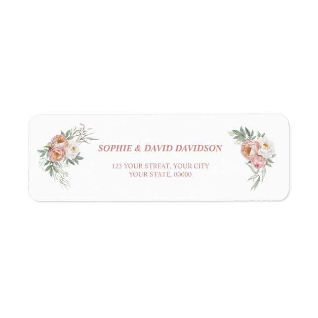 Étiquette Blanc Dusty Rose Floral Gold Mariage (Devant)
