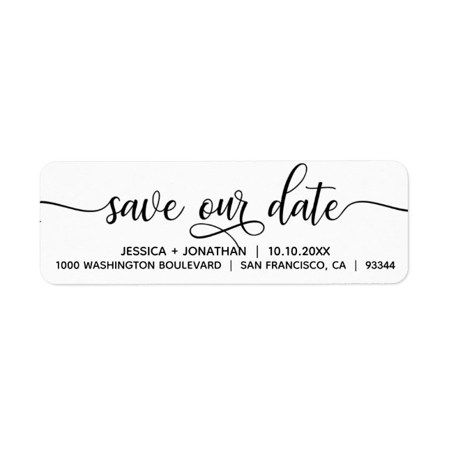Étiquette Blanc Noir ENREGISTRER NOTRE DATE Mariage Adresse  (Devant)