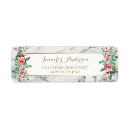 Étiquette Blanc Or Chic Beau Marbre Rose Floral