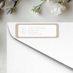 Étiquette Blason de mariage monogramme taupe adresse de reto