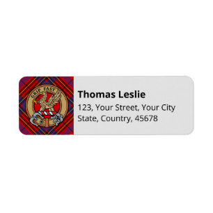 Étiquette Blason du clan Leslie sur tartan rouge