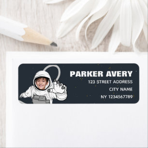 Étiquette Blast Off Astronaut Photo Boy Anniversaire
