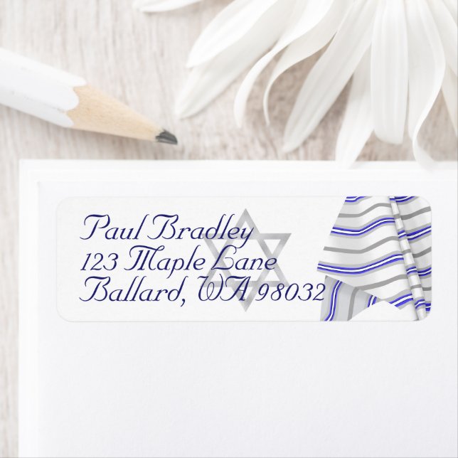 Étiquette Bleu, Blanc Bar Mitzvah Prière Tallit Shawl Juif (En situation)