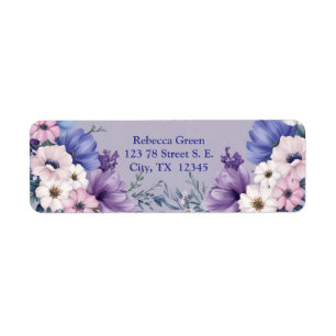 Étiquette Bleu, blanc, rose et pourpre délicats fleurs estiv