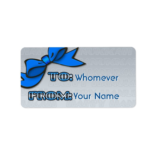 Étiquette Bleu Bow sur Argent Hanoukka de départ (Devant)