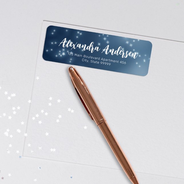 Étiquette Bleu de nuit Stylish Chic Fancy Élégante Calligrap (Créateur téléchargé)