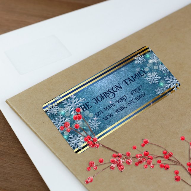 Étiquette Bleu Et Or Magique Noël Hiver Wonderland (Créateur téléchargé)