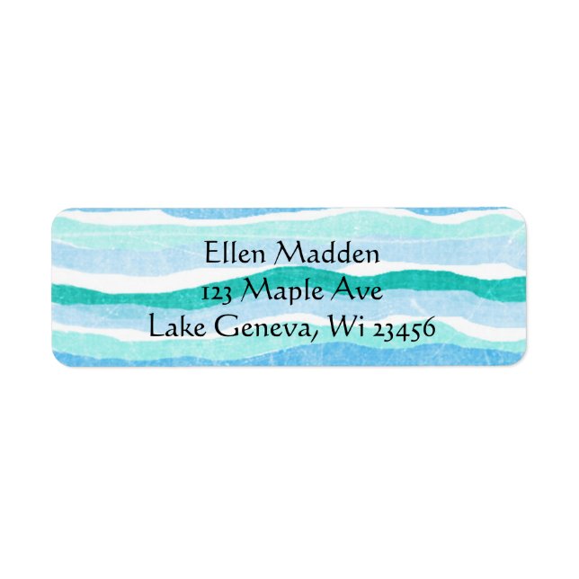Étiquette Bleu et Turquoise Abstrait rayé (Devant)