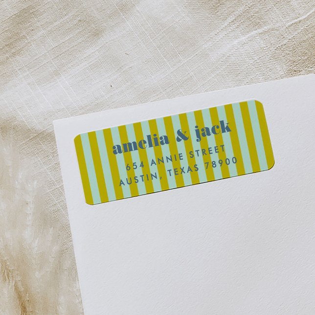 Étiquette Bleu et vert Bright Gras Adresse de retour (Blue and Green Stripe Bright Bold Return Address Label)