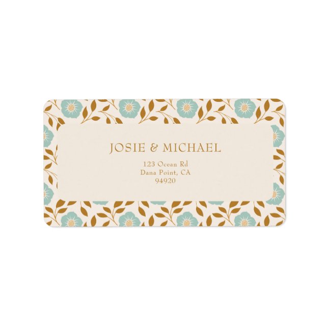 Étiquette Bleu Floral Boho  (Devant)