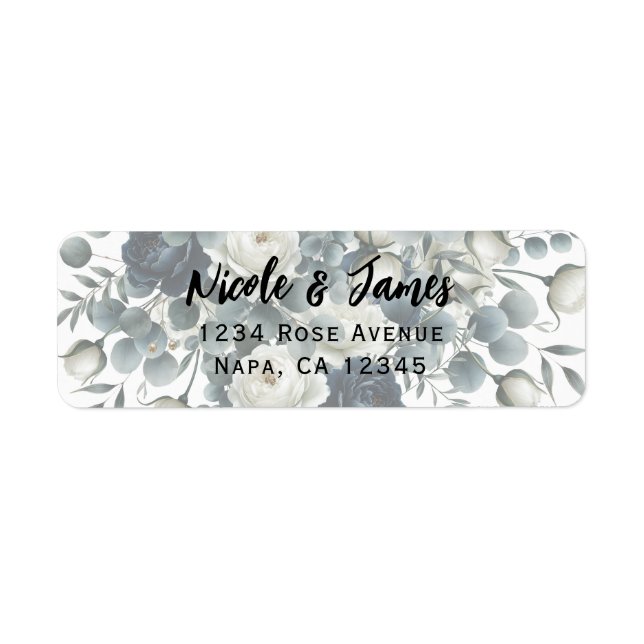 Étiquette Bleu foncé et blanc Moderne Floral Mariage (Devant)