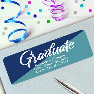 Étiquette Bleu Graduation Gras Script Simple Moderne Adresse