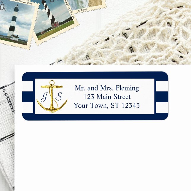 Étiquette Bleu nautique classique et Mariage d'Ancres (Créateur téléchargé)
