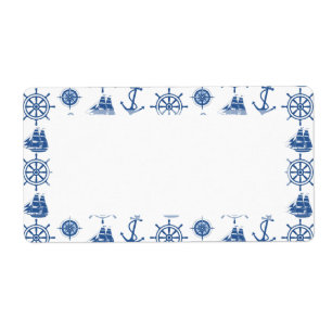 Étiquette Bleu nautique et blanc d'Ancre de thème