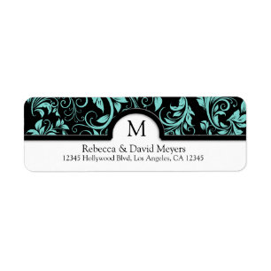 Étiquette Bleu noir et turquoise élégant avec le monogramm