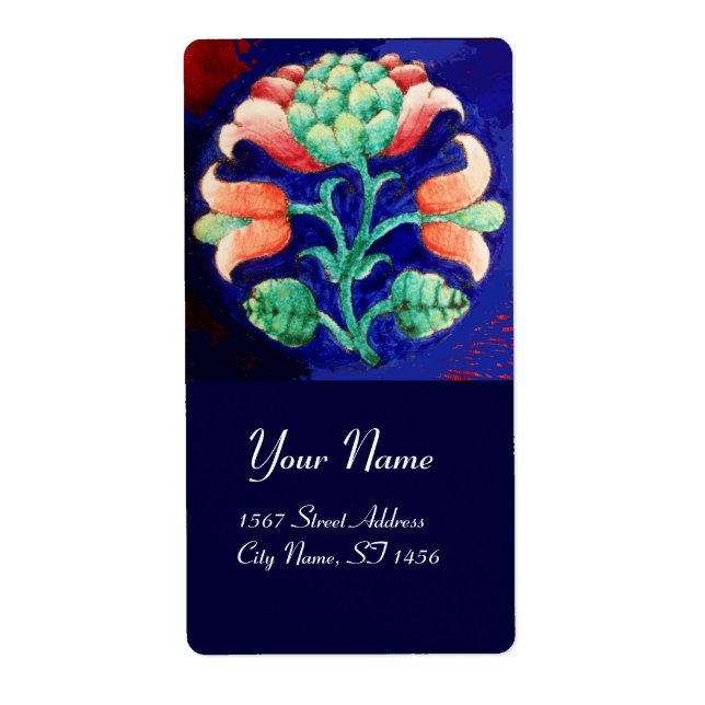 Étiquette Bleu vert rouge FLEURI (Devant)