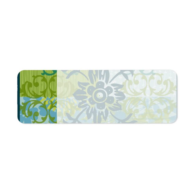 Étiquette Bleu Vert Vert Plutôt Élégant Motif Floral Damask (Devant)