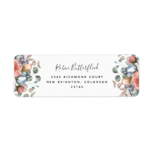Étiquette Blisser Floral Blush Peach, Blue Return Adresse