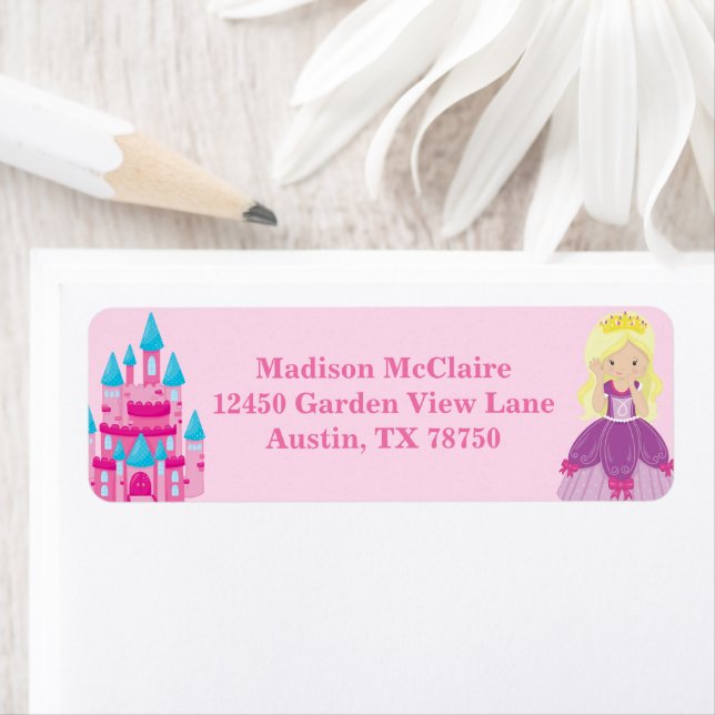 Étiquette Blonde Princess Girl Cute Kids Pink Adresse de ret (En situation)