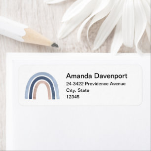 Étiquette Blue and Peach Rainbow Boho Design Address