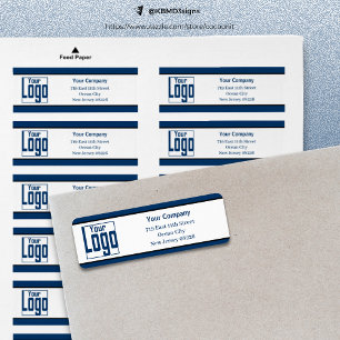 Étiquette Blue Black Trim Company Logo Blanc Adresse de reto